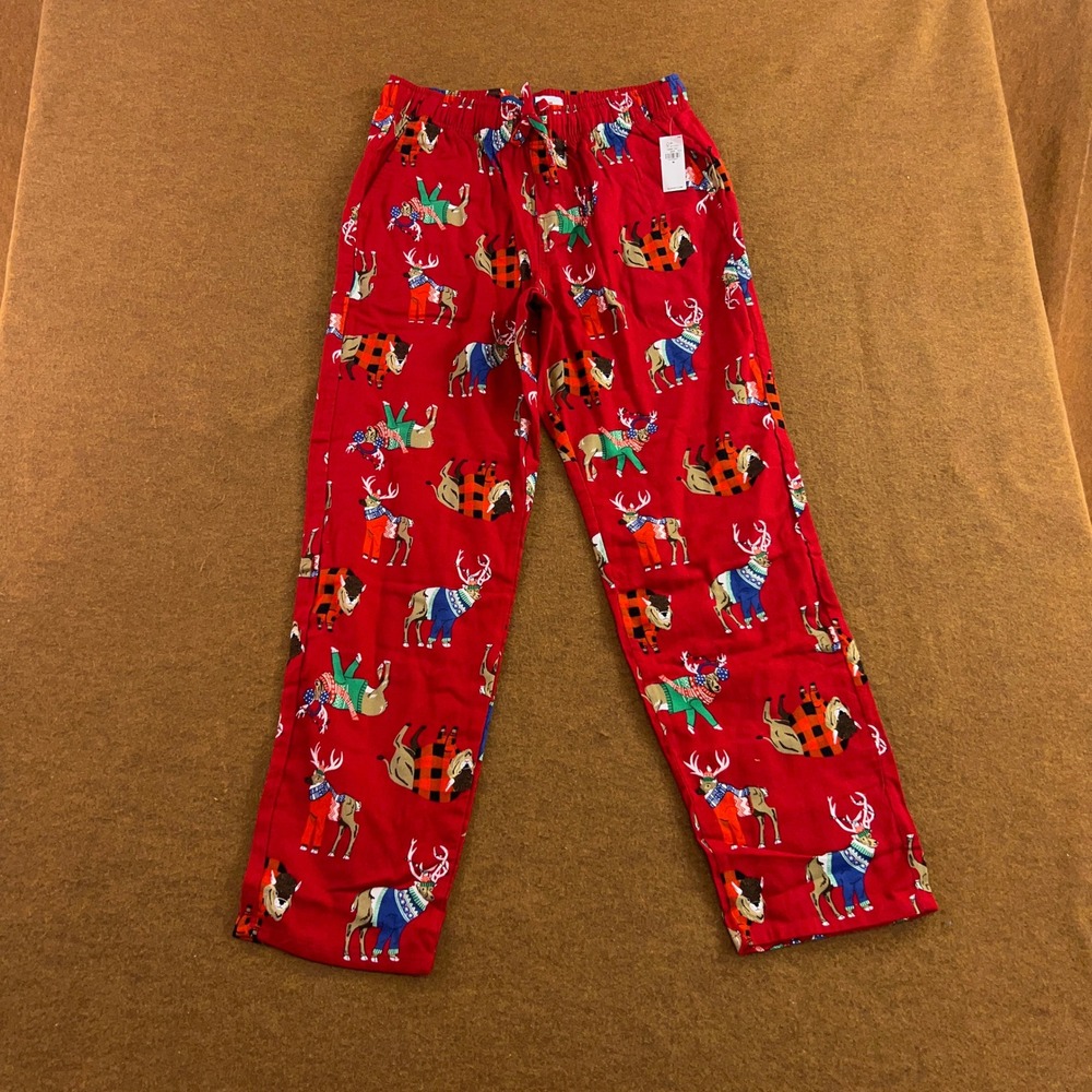 Old Navy Mens M Red Holiday Moose Buffalo Plaid Flannel Pajama Pants NWT